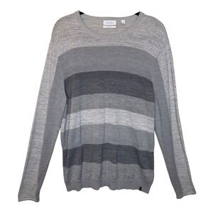 Calvin Klein Mens Gray Striped Merino Wool Blend Italian Yarn Sweater Large